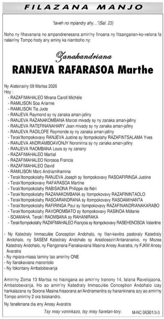 Nécrologie du 13 mars 2026
